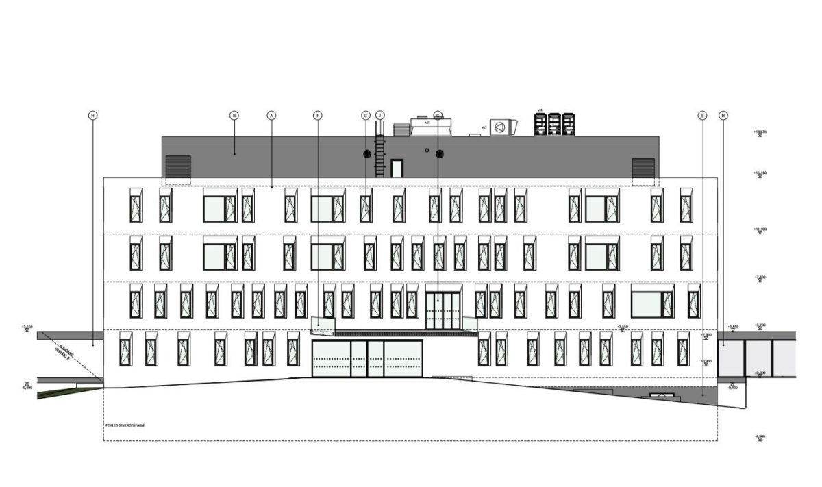 Novostavba II. Interní kliniky a geriatri v Olomouci, pohled SZ, Adam Rujbr Architects
