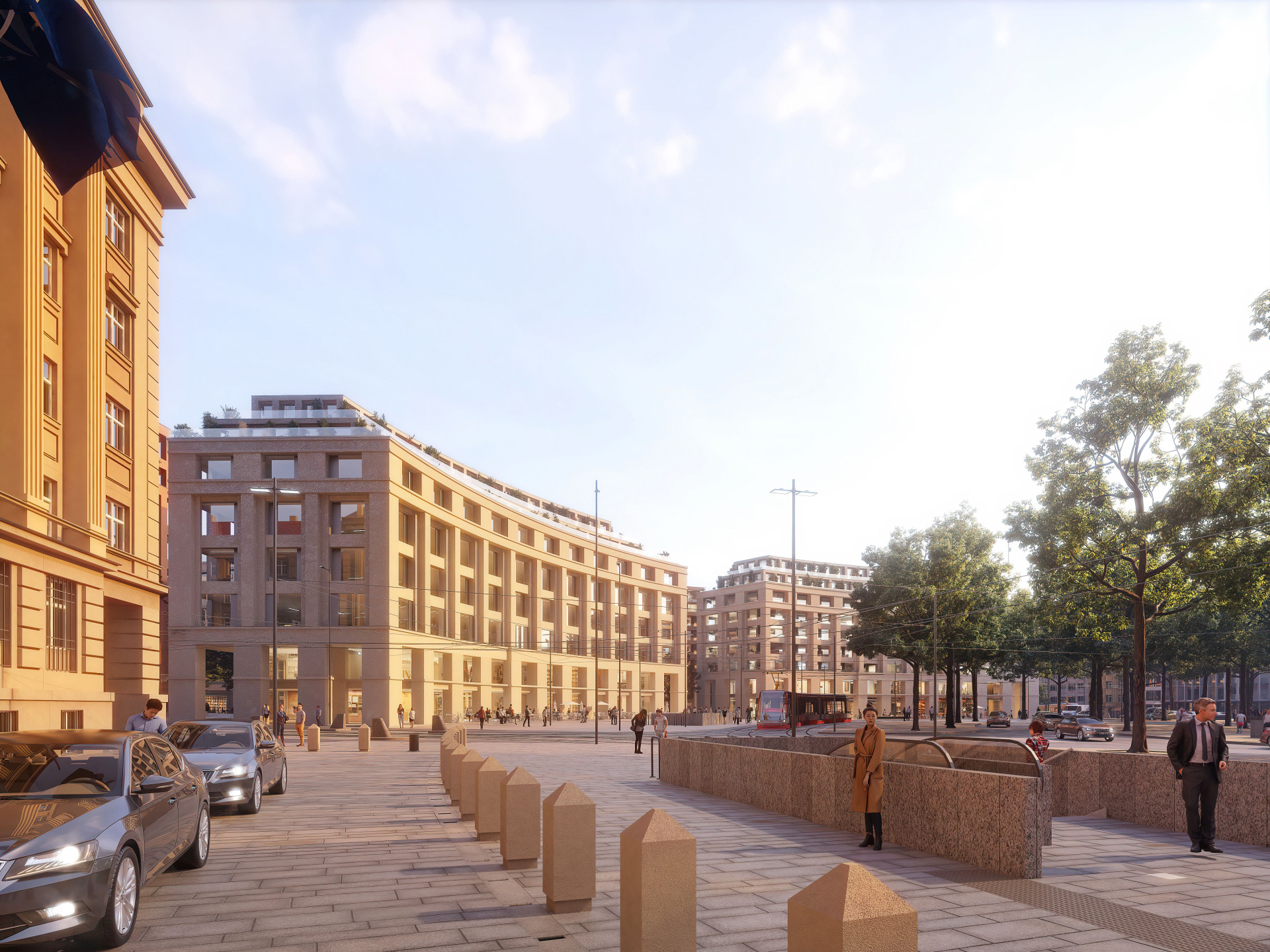 Finalista 2: Pavel Hnilička Architects+Planners + Baumschlager Eberle Architects. Jejich vize je dokončit blokový urbanismus Dejvic a vytvořit otevřené prostory uvnitř dvorů