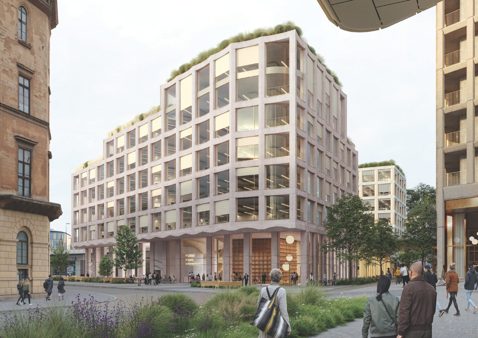 Nová podoba Florence - Vizualizace z ulice Na Florenci směrem k západnímu vstupu do bloku B01