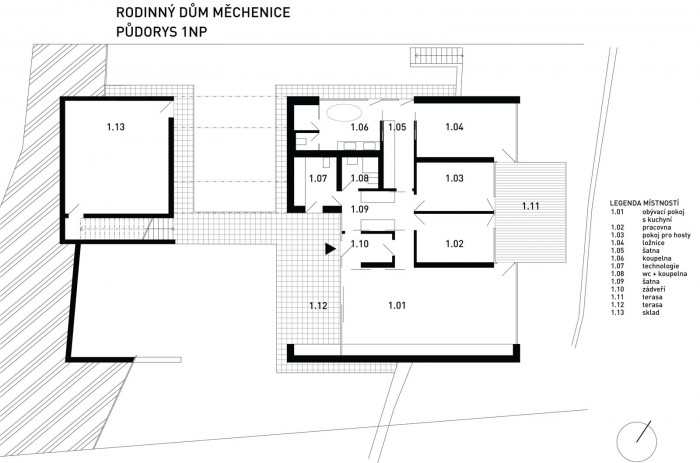 Rodinný dům v Měchenicích, OK Plan Architects - půdorys 1.N.P.