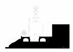 Jiří Lukáš, Centrum Jablonného v Podještědí, kostel/knihovna, řez D-D' – foto