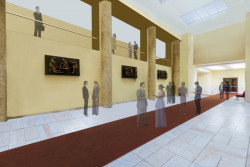 Připravovaný koncertní síň v Ostravě podle návrhu amerického studia Steven Holl Architects + Architecture Acts z Prahy, foyer před komorním sálem.