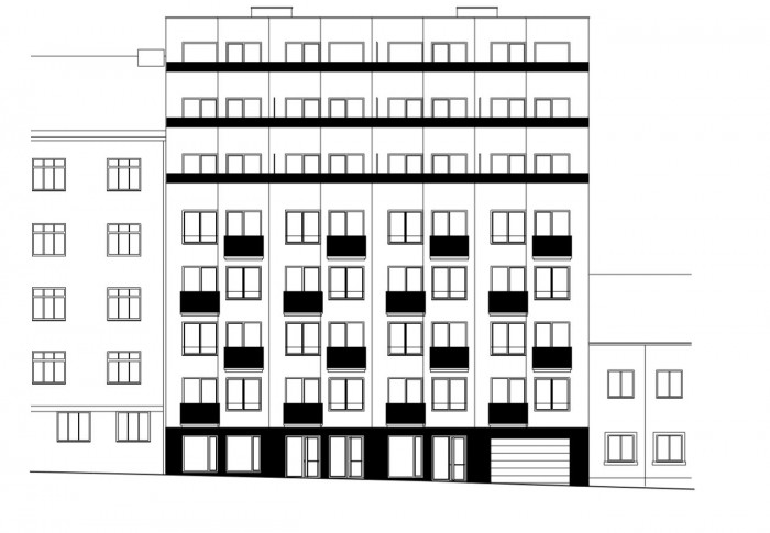 Bytový dům Domino,pohled z ulice,  Atelier RAW