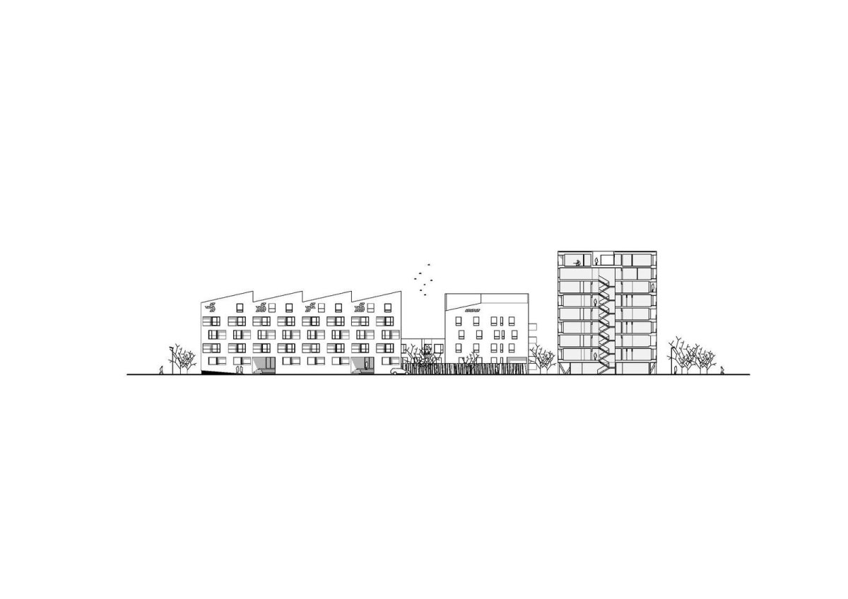 Obytný komplex Nová Terasa, Vallo Sadovsky Architects, řez