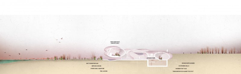 Návštěvnické centrum rezervace plameňáků v Abu Dhabi, Petr Janda / brainwork, řez