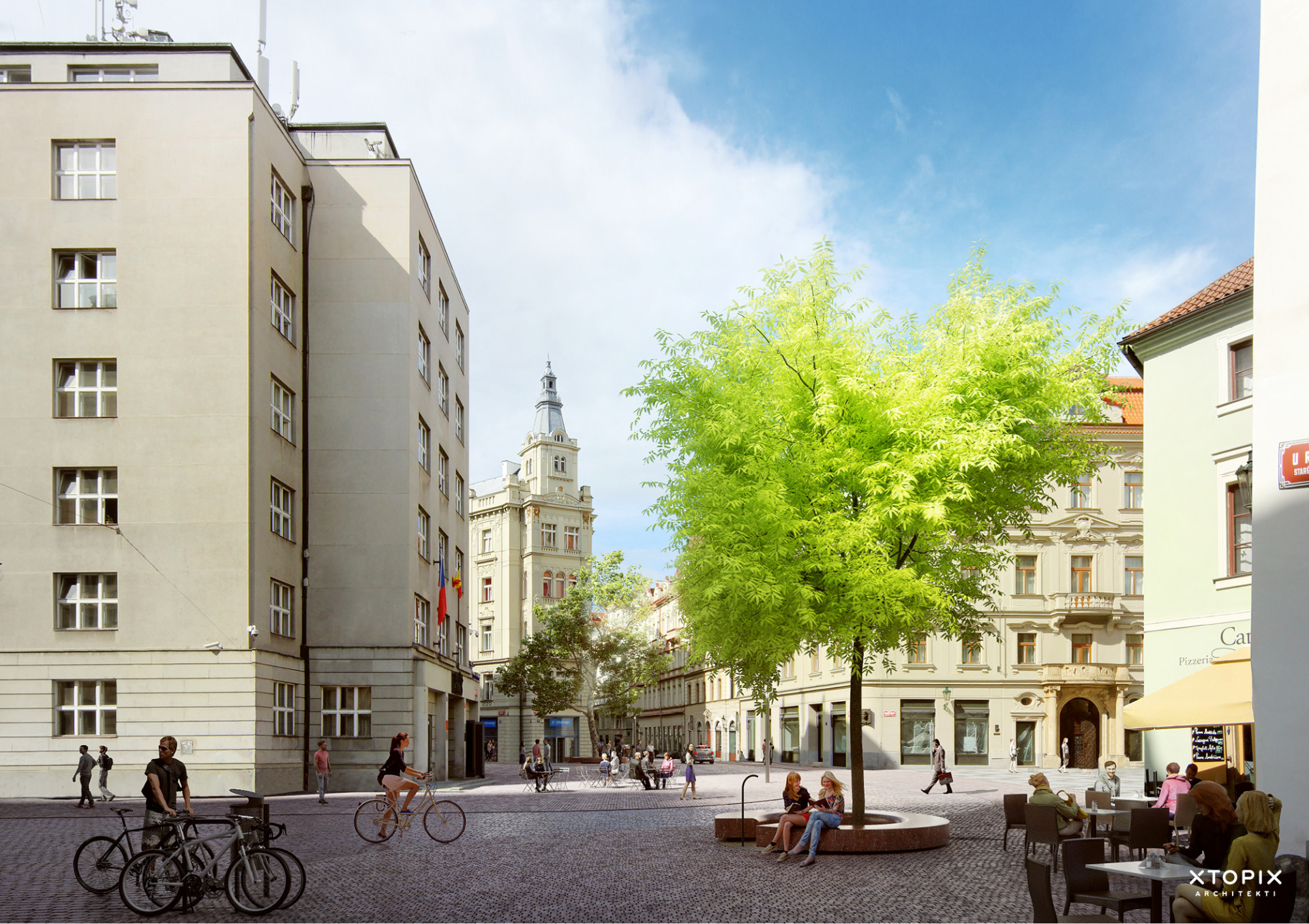 Náměstí Franze Kafky v centru Prahy - navrhovaná proměna od studia XTOPIX.