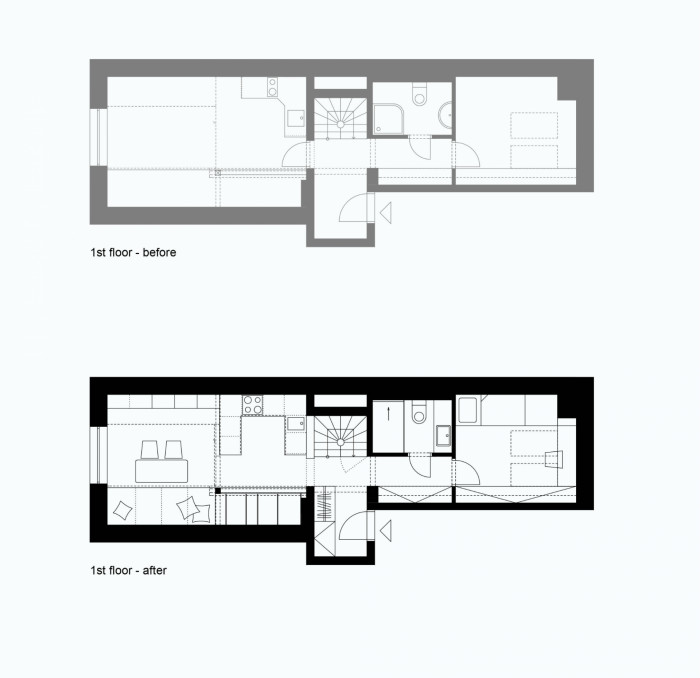 Vršovické podkroví, půdorys, Mooza architecture / Klára Kuncová (Císařovská)