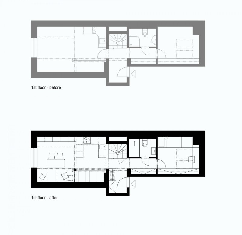 Vršovické podkroví, půdorys, Mooza architecture / Klára Kuncová (Císařovská)
