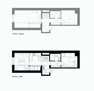Vršovické podkroví, půdorys, Mooza architecture / Klára Kuncová (Císařovská)