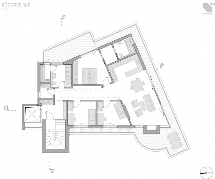 4a architekti, Vila Engel, půdorys 3. NP (nástavba) – foto