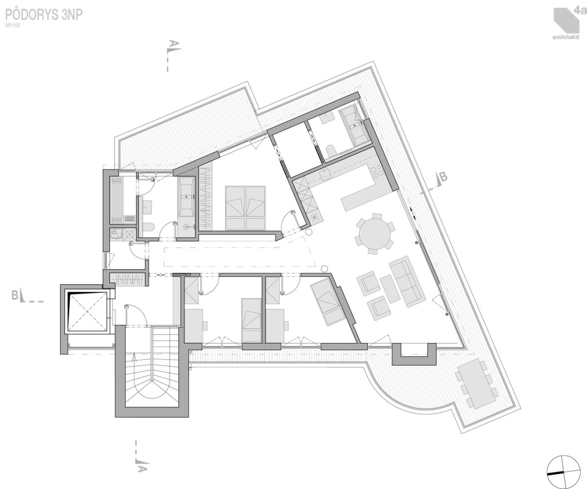 4a architekti, Vila Engel, půdorys 3. NP (nástavba) – foto