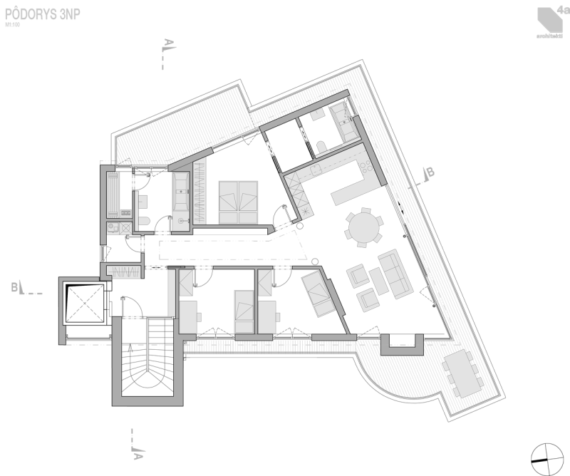 4a architekti, Vila Engel, půdorys 3. NP (nástavba) – foto