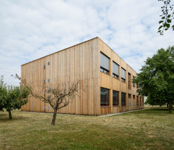 Rozšíření modulární školy Praha - Petrovice, Starý & Partner: Škola svým vzhledem působí v zahradě velice nenápadně