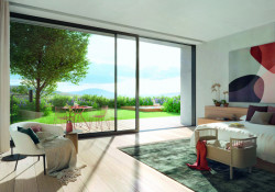 Posuvný systém Schüco ASE 80., zapuštěný práh.