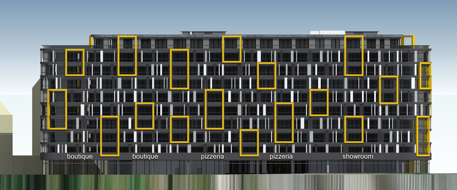 Polyfunkční dům Harfa Design Residence, pohled