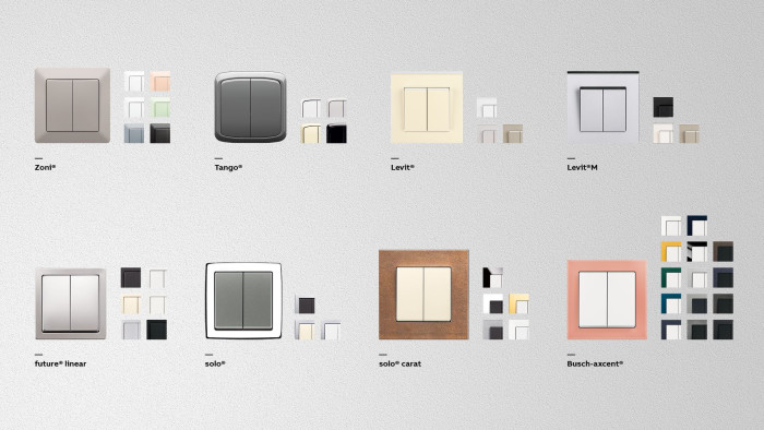 Bluetooth Low  Energy vypínače jsou k dispozici v 8 designových řadách a mnoha barevných a materiálových verzích.