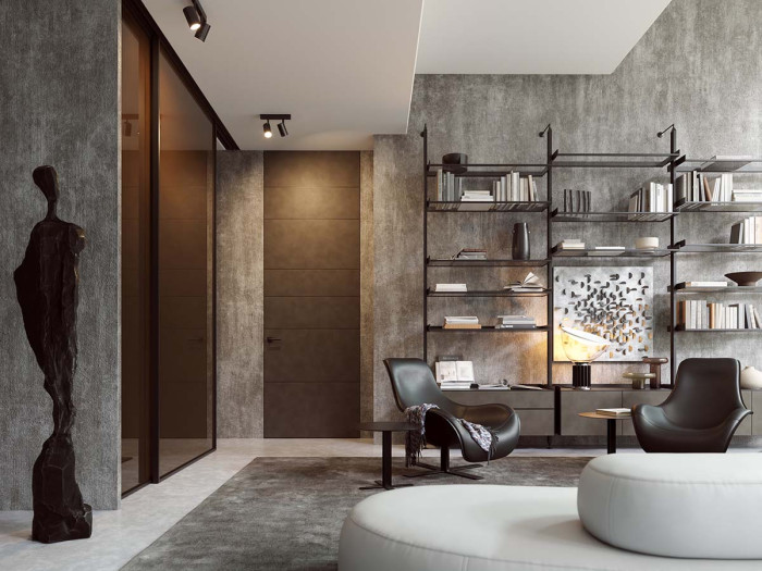 Otočné dveře MASTER, opláštění kůže antik, skrytá zárubeň AKTIVE 40/00