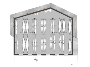 Loděnice Karloveské rameno v Bratislavě, OFFICE110 architekti, půdorys 1 PP