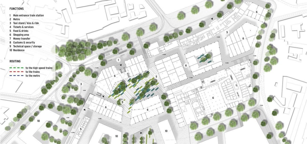 Budoucnost centra Brna: (designed by) Erick van Egeraat (NL), celková situace návrhu v měřítku 1:1000 // finalista – foto
