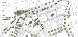 Budoucnost centra Brna: (designed by) Erick van Egeraat (NL), celková situace návrhu v měřítku 1:1000 // finalista – foto