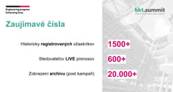Mezinárodních konferencí BKT Summit se v rámci jejích ročníků zúčastnilo více jak 1500 účastníků. Přes dalších 600 je sledovalo online, to je možné i letos.