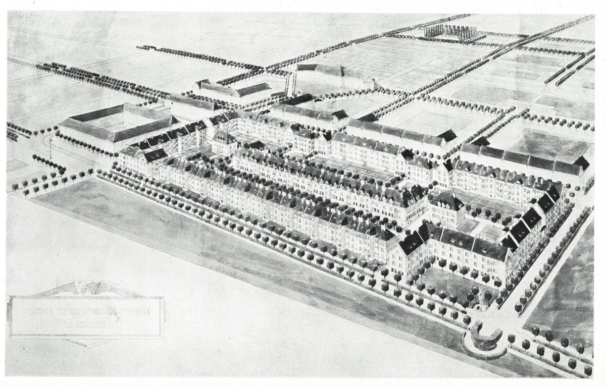 Jan Kotěra, Ladislav Machoň, návrh zaměstnanců železnic v Praze-Záběhlicích, 1914 (dobový tisk)