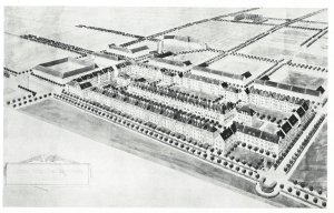 Jan Kotěra, Ladislav Machoň, návrh zaměstnanců železnic v Praze-Záběhlicích, 1914 (dobový tisk)