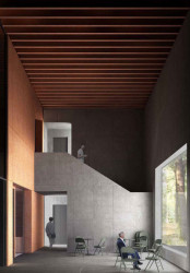 Vítězný návrh Památníku holokaustu Romů a Sintů v Letech od studia Terra Florida a Atelieru Světlík. Vstupní hala.