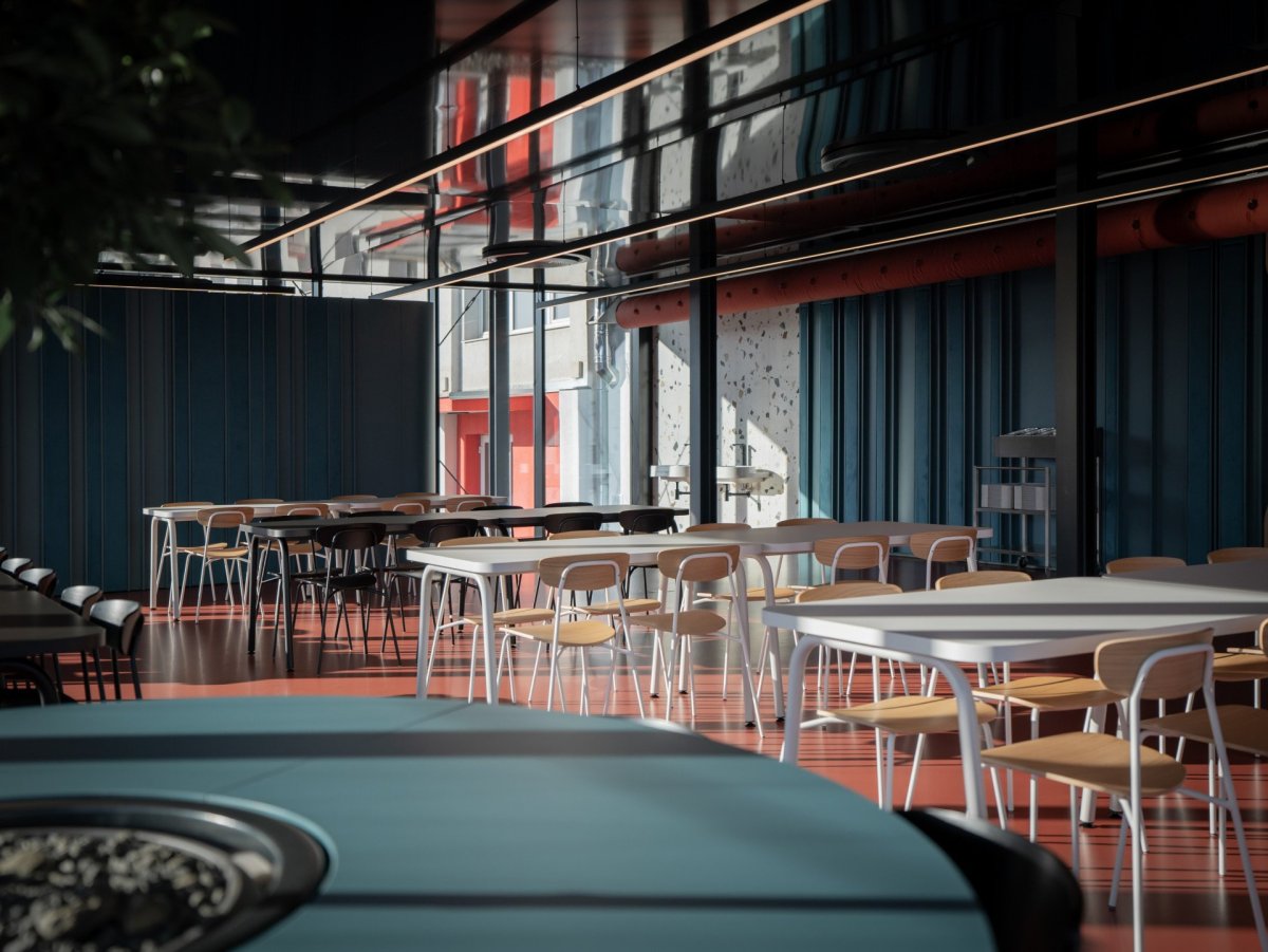 Mjölk architekti ve spolupráci s interiérovou designérkou Jitkou Třmínkovou navrhli jídelnu děčínské firmy RYKO.