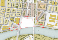 Řešené území vymezuje místo pro filharmonii mezi Hlávkovým mostem a Negrelliho viaduktem, území zabírá i část nábřeží v západním i východním směru