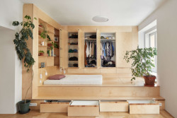 Ateliér Neuhäusl Hunal proměnili žižkovský byt na garsonku se spacím pódiem