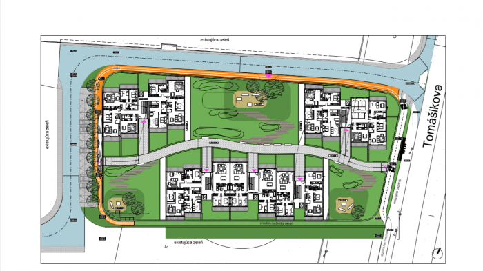 Bytový dům N!DO, půdorys 1np, Grido architekti