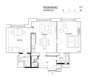 skutek architecture, Rekonstrukce bytu v Zemědělské ulici, půdorys po rekonstrukci – foto