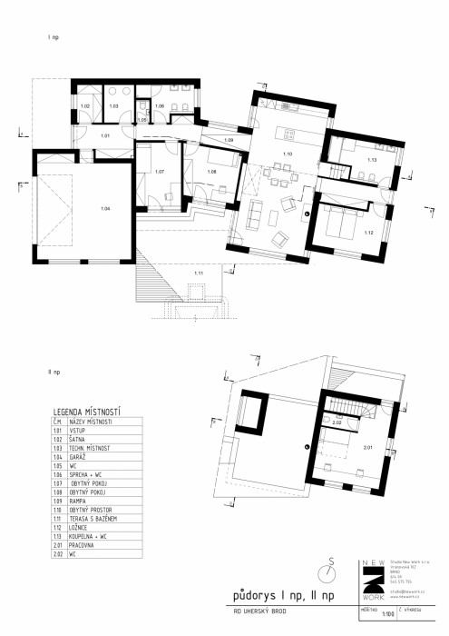 Rodinný dům v Újezdci, půdorysy, NEW WORK