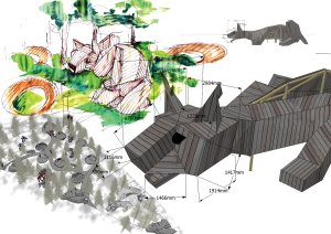 Herní krajina Pecka, Matěj Hájek a Tereza Kučerová (Moloarchitekti s.r.o), skica rysa