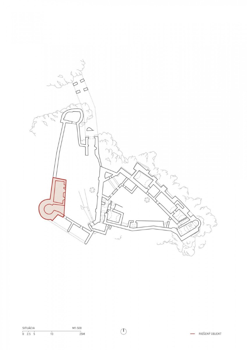 Hospodářská budova na hradě Uhrovec, Atelier ô / Martin Varga, Martin Kvitkovský, Pavol Pauliny, situace