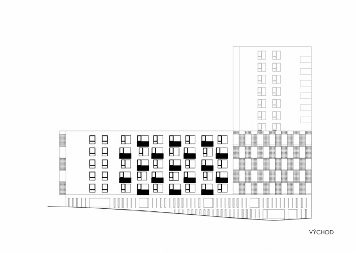 Bytový dům Na Sylvánu v Plzni, PRO-STORY, východní fasáda