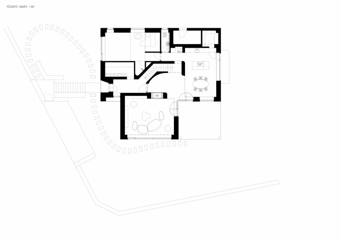 Přestavba rodinného domu Hrusice, ateliér SAD, půdorys návrh 1. NP