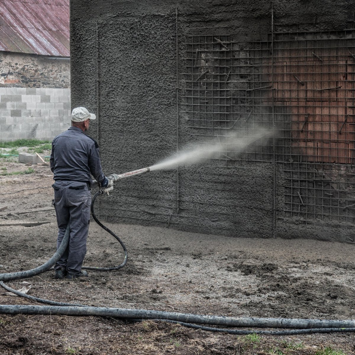 Nanášení základní vrstvy stříkaného betonu