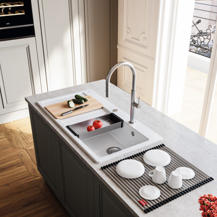 Dřez Franke MythosX s odkapem v barvě Glacier (včetně příslušenství)