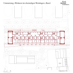 Přízemí  (Konverze skladu vína na komunitní bydlení; Esch Sintzel Architekten)