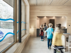 Jídelna podle návrhu Nikoly Tomkové rozšiřuje budovu základní školy ve Vyžlovce