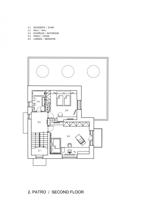 Ťoupalíkova vila, půdorys 2NP, Studio Hangár