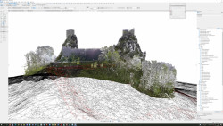 ukázka modelu terénu hradu Trosky v kombinaci s mračnem bodů v Archicadu