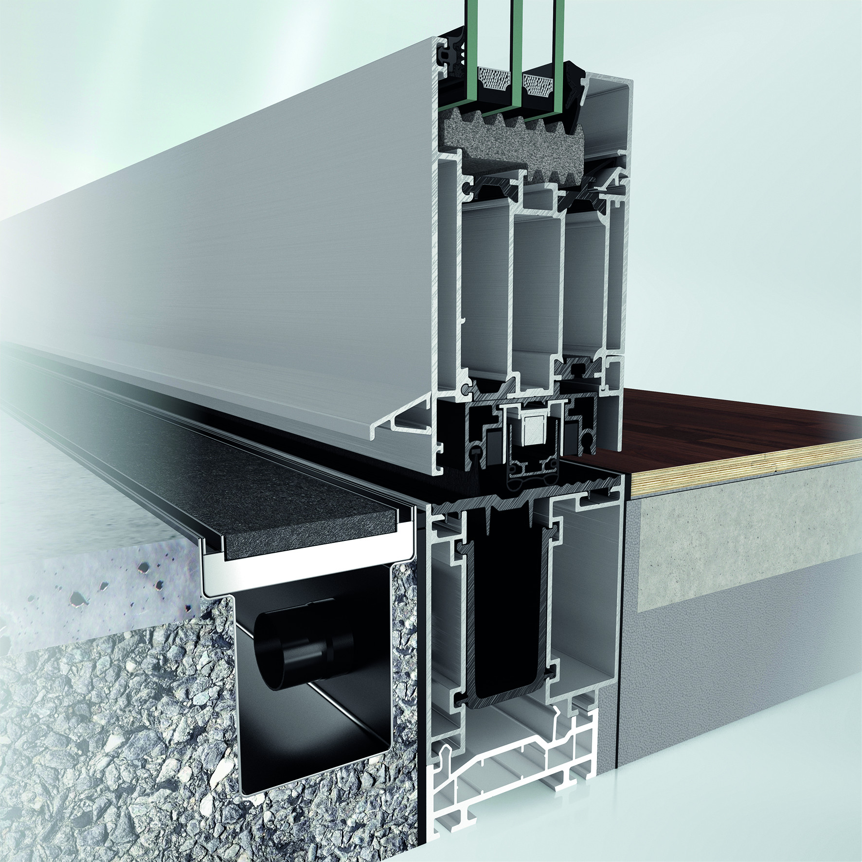 Dveřní systém Schüco AD UP (Aluminium Door Universal Platform) s bezbariérovým zapuštěným prahem zajišťuje snadný přístup a zároveň splňuje standardní požadavky na vchodové dveře, jako je vodotěsnost a propustnost vzduchu.&nbsp;Zdroj:&nbsp;Schüco
