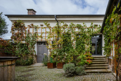 Nový provoz v bývalé dílně těží i z přiléhajícího příjemného dvora a zahrady, kde se dá strávit čas v zeleni. (Konverze Pípalova malířství v Humpolci; MA Studio)