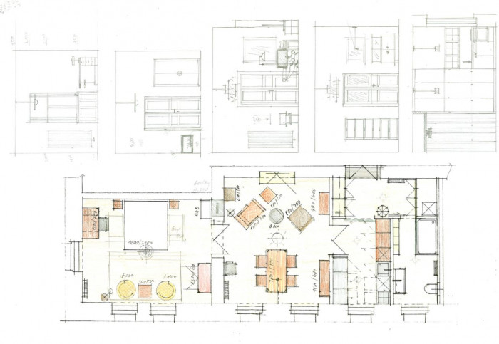 Rekontsrukce bytu na Vinohradech, skicy, Markéta Cajthamlová