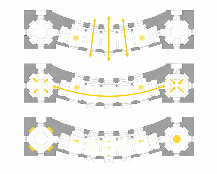 Interiéry předsálí České filharmonie v Rudolfinu, Lenka Míková architekti / Lenka Míková, schémata
