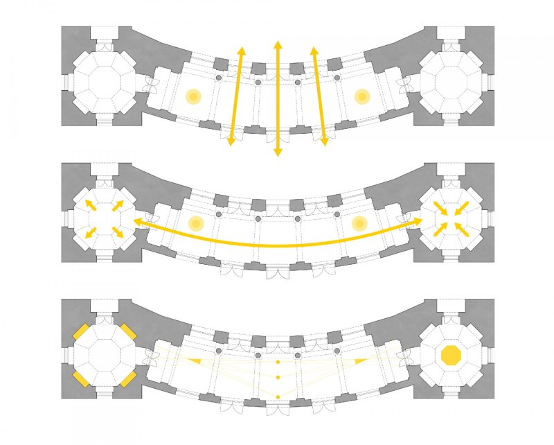 Interiéry předsálí České filharmonie v Rudolfinu, Lenka Míková architekti / Lenka Míková, schémata