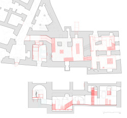 Expozice Skrytý středověk na zámku Bílovec, opus architekti: Půdorys 1.PP + řez